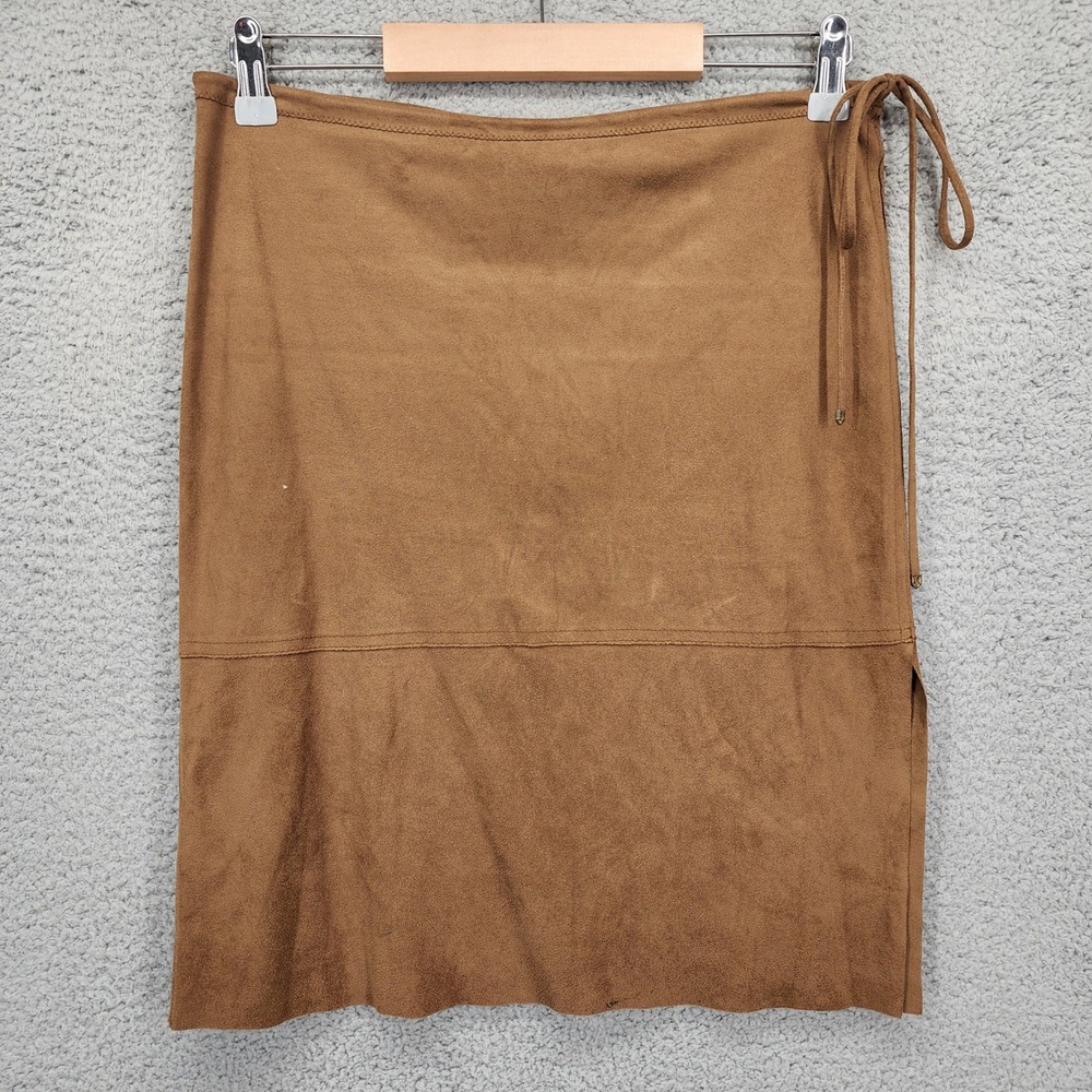 Max Studio Womens XS Brown Faux Suede Side Tie Pencil Skirt Knee Length USA Made